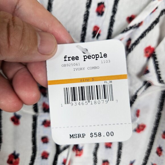 Free People Ivory Combo Love To Floral Printed Crop Tank Top Peplum hem Sz S NEW - Picture 4 of 7